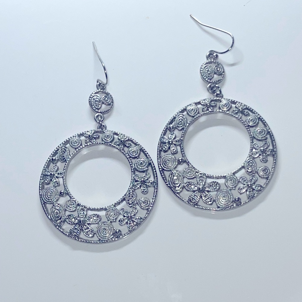 Silver Floral Scroll Earings